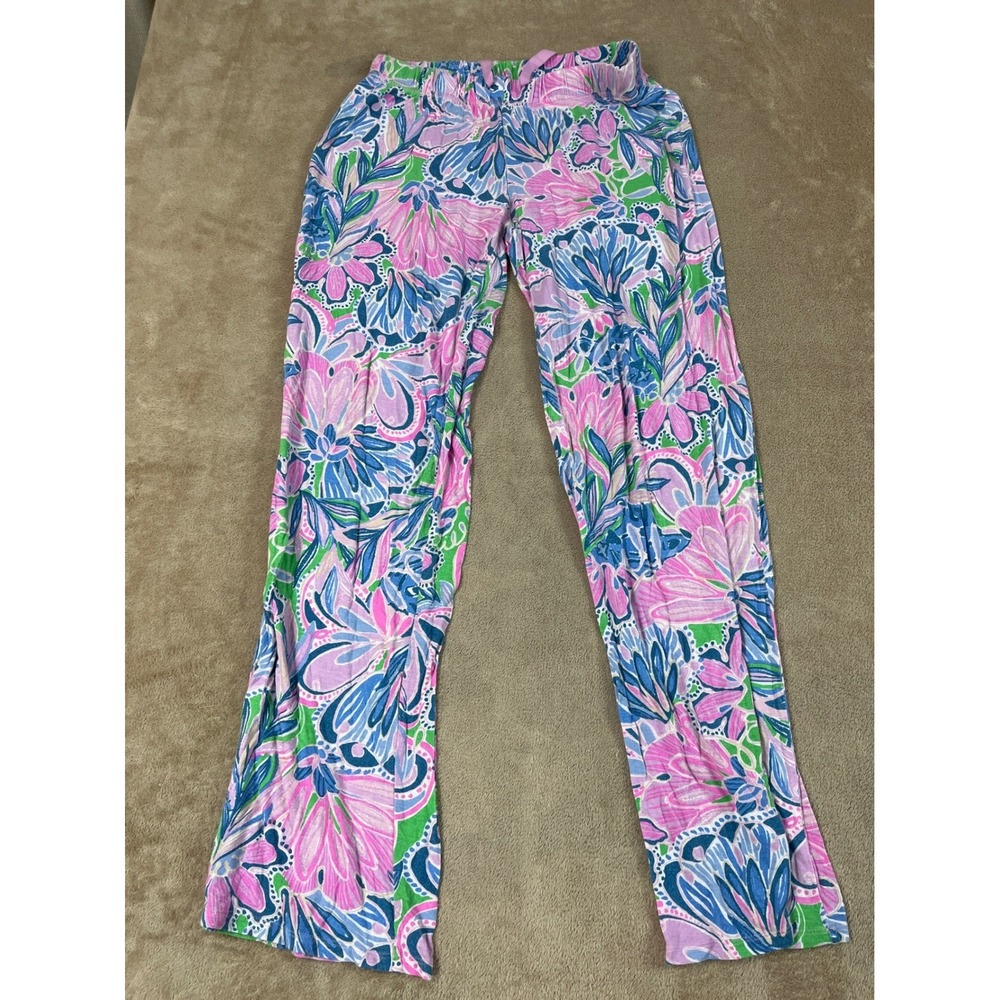 Lilly Pulitzer Emora Knit Pants women's, Small (27) Floral AOP multicolor is euc